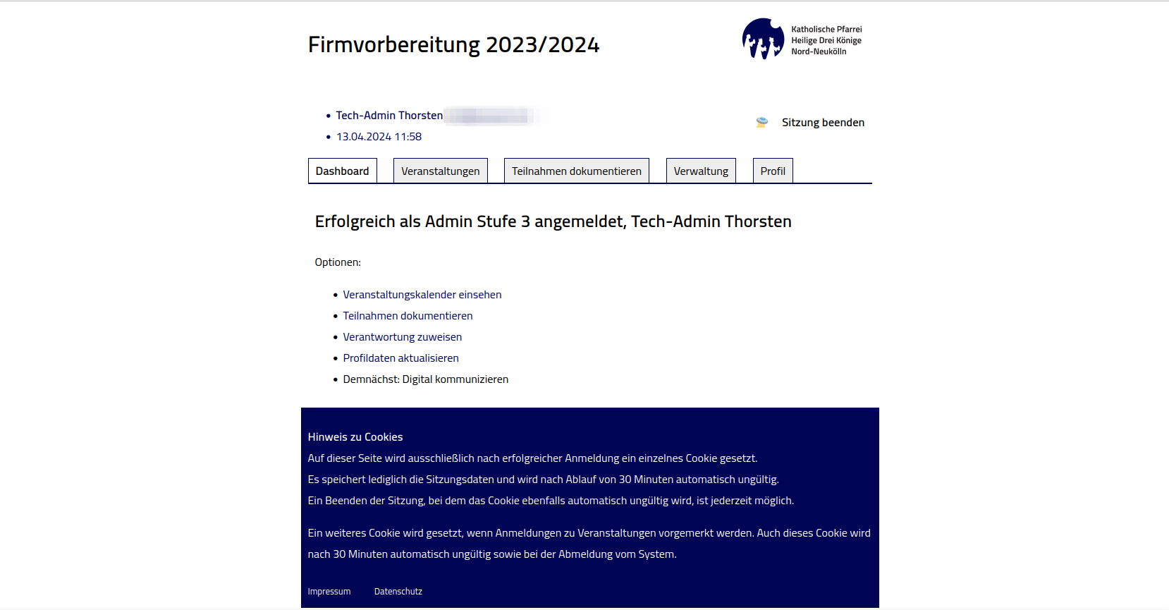 Dashboard für Administrierende